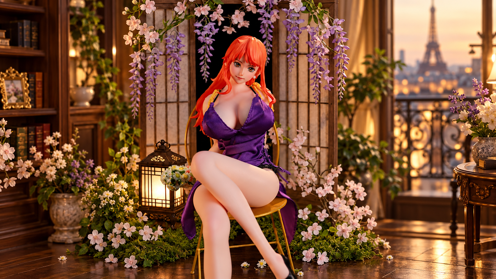 Figurine One Piece inspirée de Nami dans un intérieur parisien chaleureux